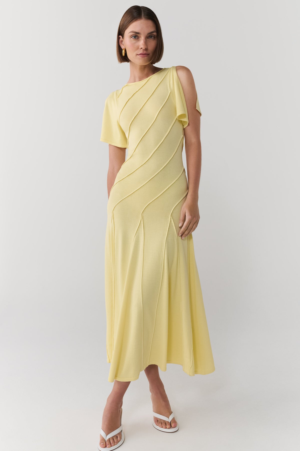 Lani Asymmetrical Knit Midi Dress - Butter Yellow #5