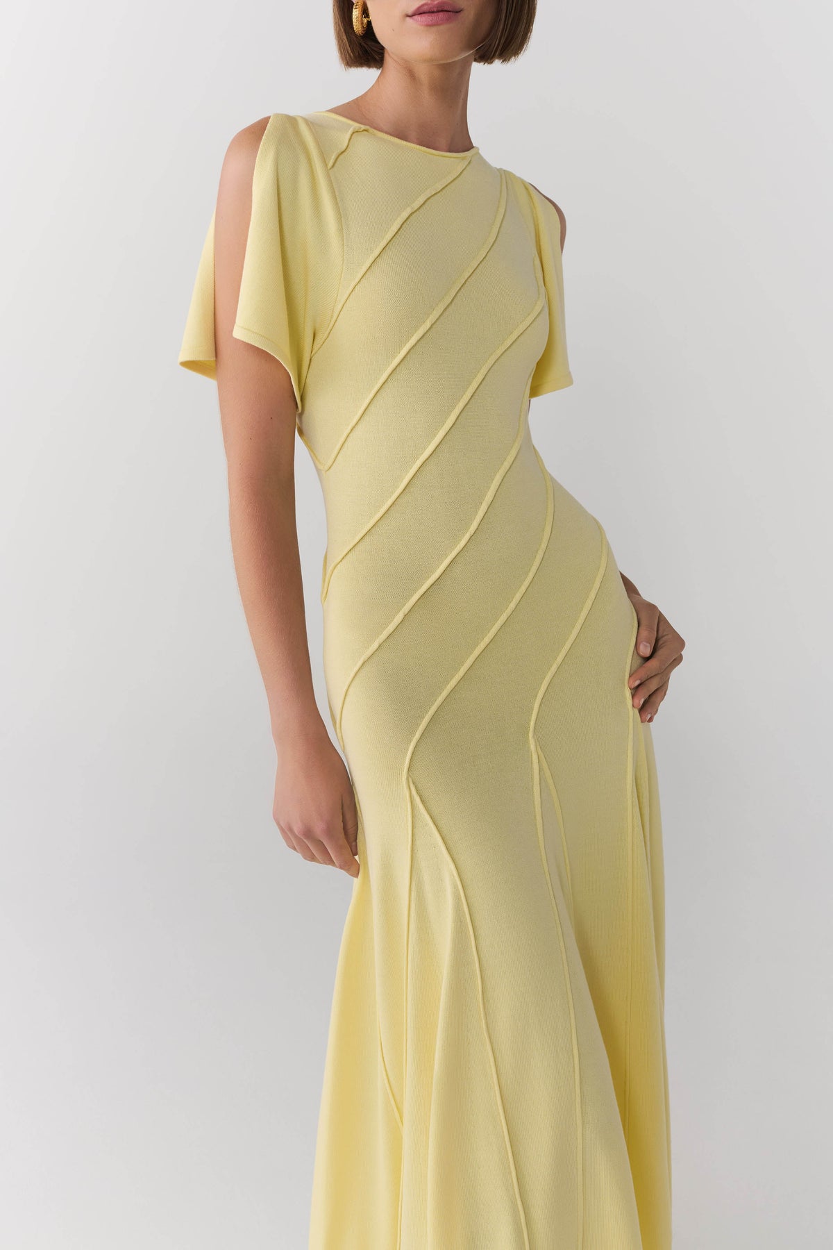 Lani Asymmetrical Knit Midi Dress - Butter Yellow