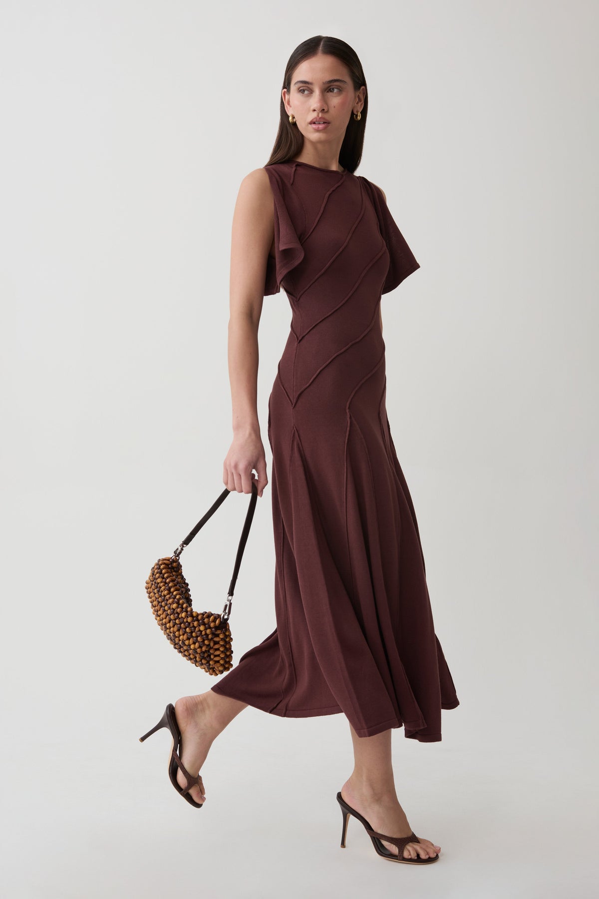 Lani Asymmetrical Knit Midi Dress - Chocolate #3