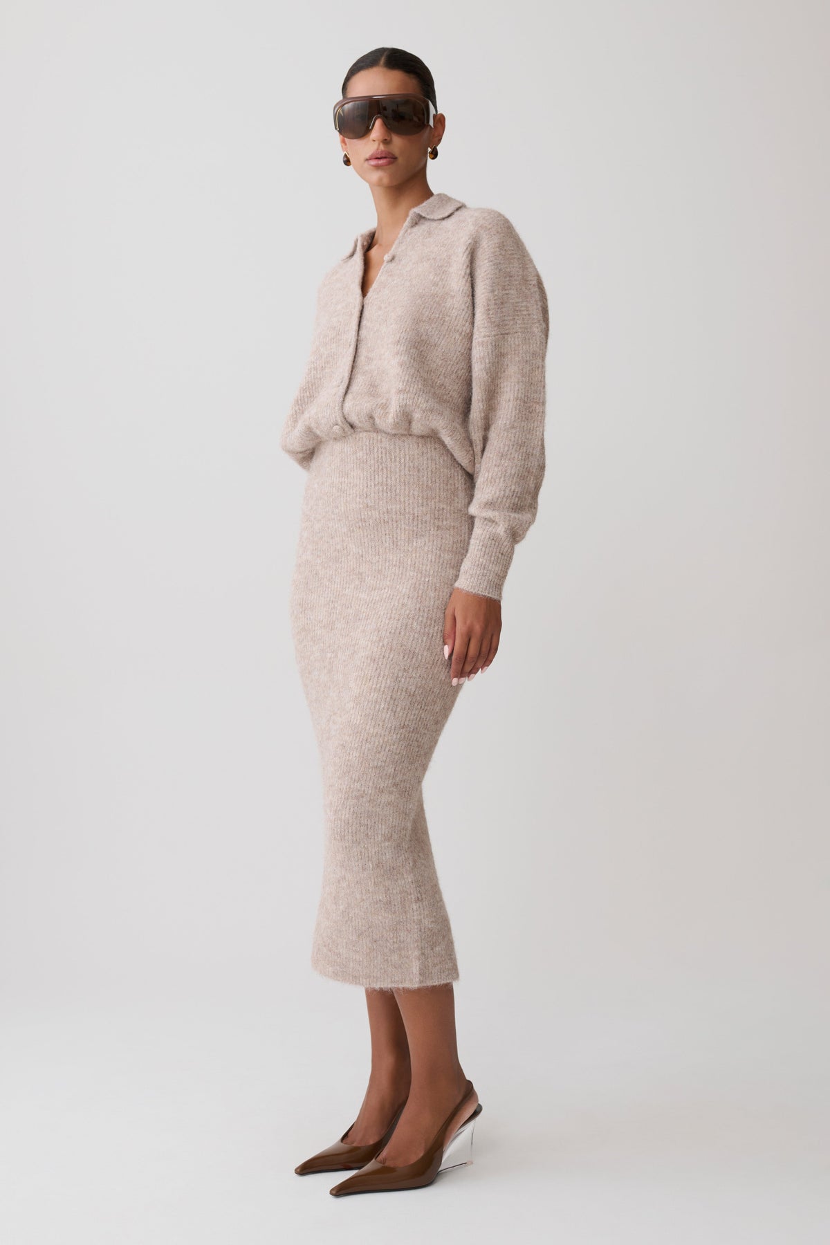 Simoney Long Sleeve Midi Knit Dress - Oat Marle #4