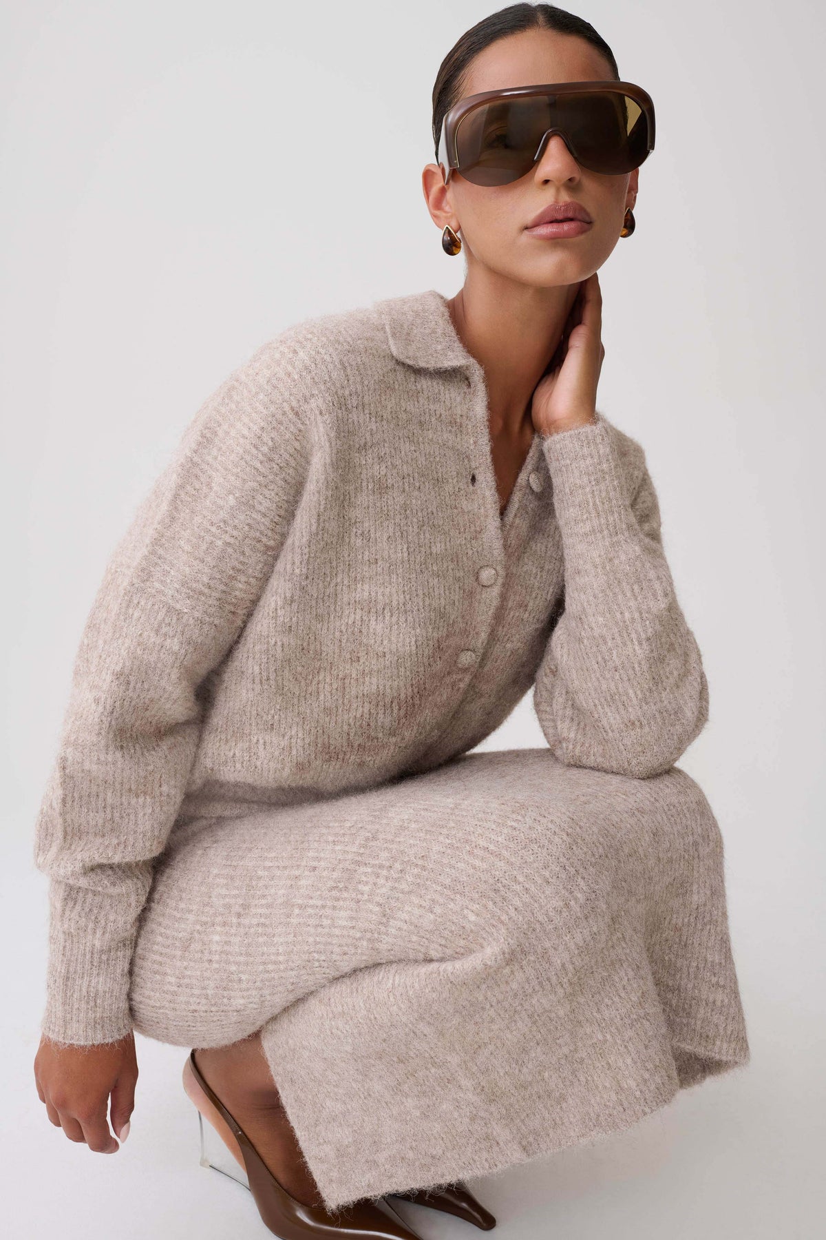 Simoney Long Sleeve Midi Knit Dress - Oat Marle