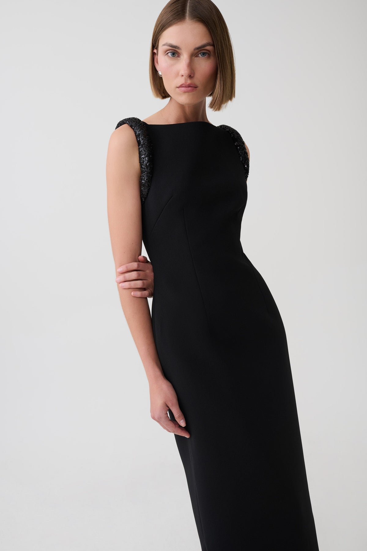 Elsie Crepe Maxi Dress With Beaded Straps - Black #4