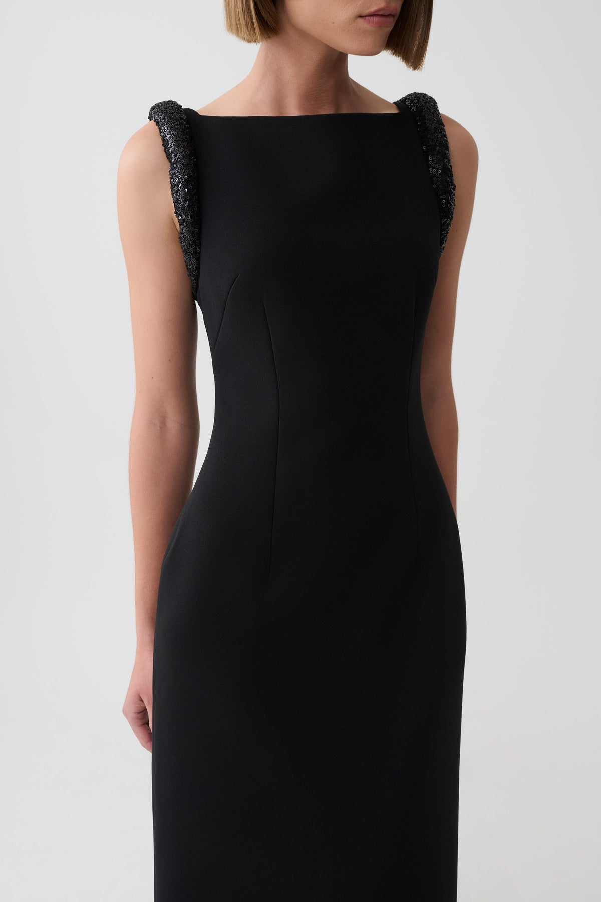 Elsie Crepe Maxi Dress With Beaded Straps - Black