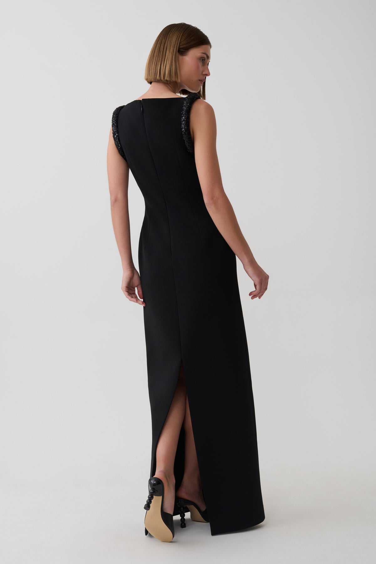 Elsie Crepe Maxi Dress With Beaded Straps - Black