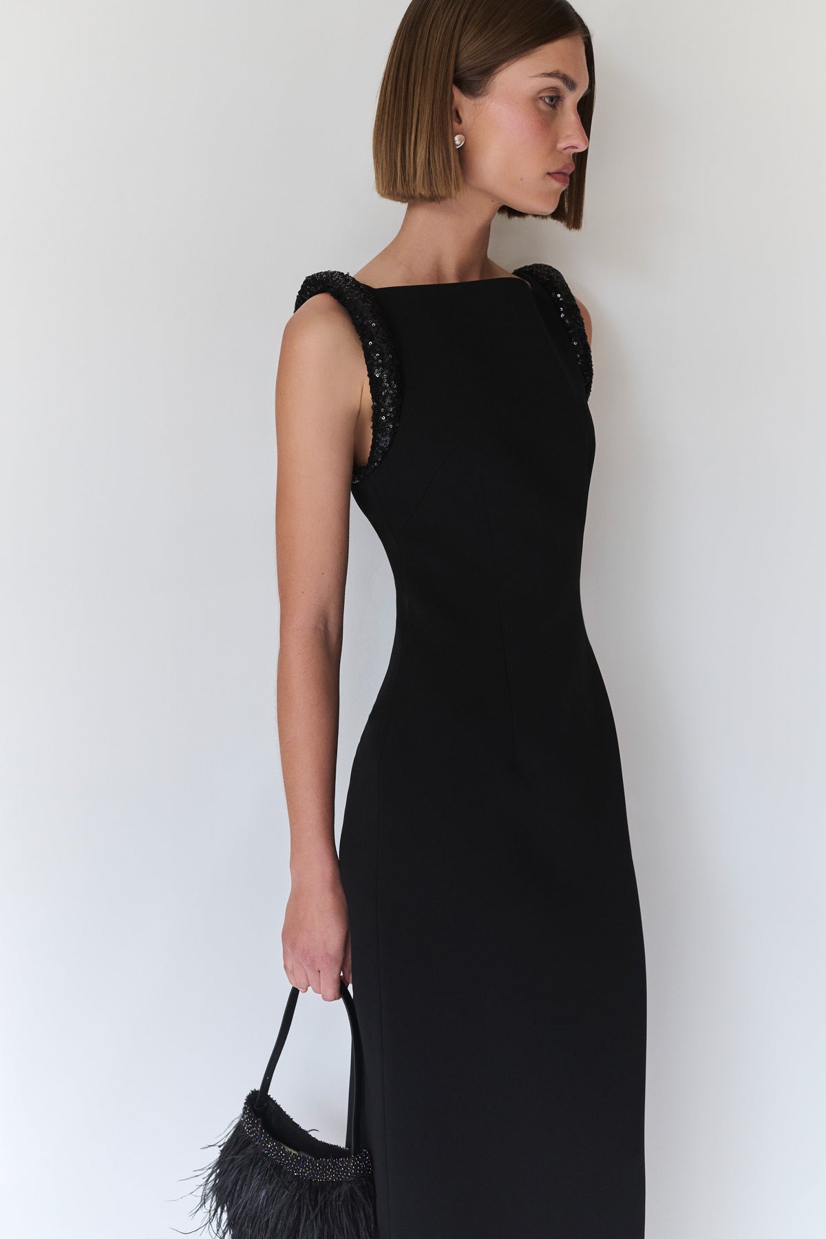 Elsie Crepe Maxi Dress With Beaded Straps - Black #5