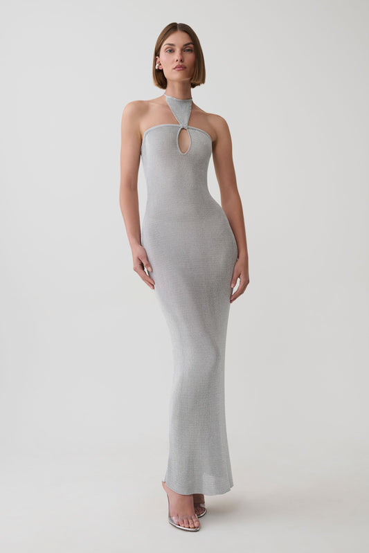 Lane Lurex Knit Maxi Dress - Silver