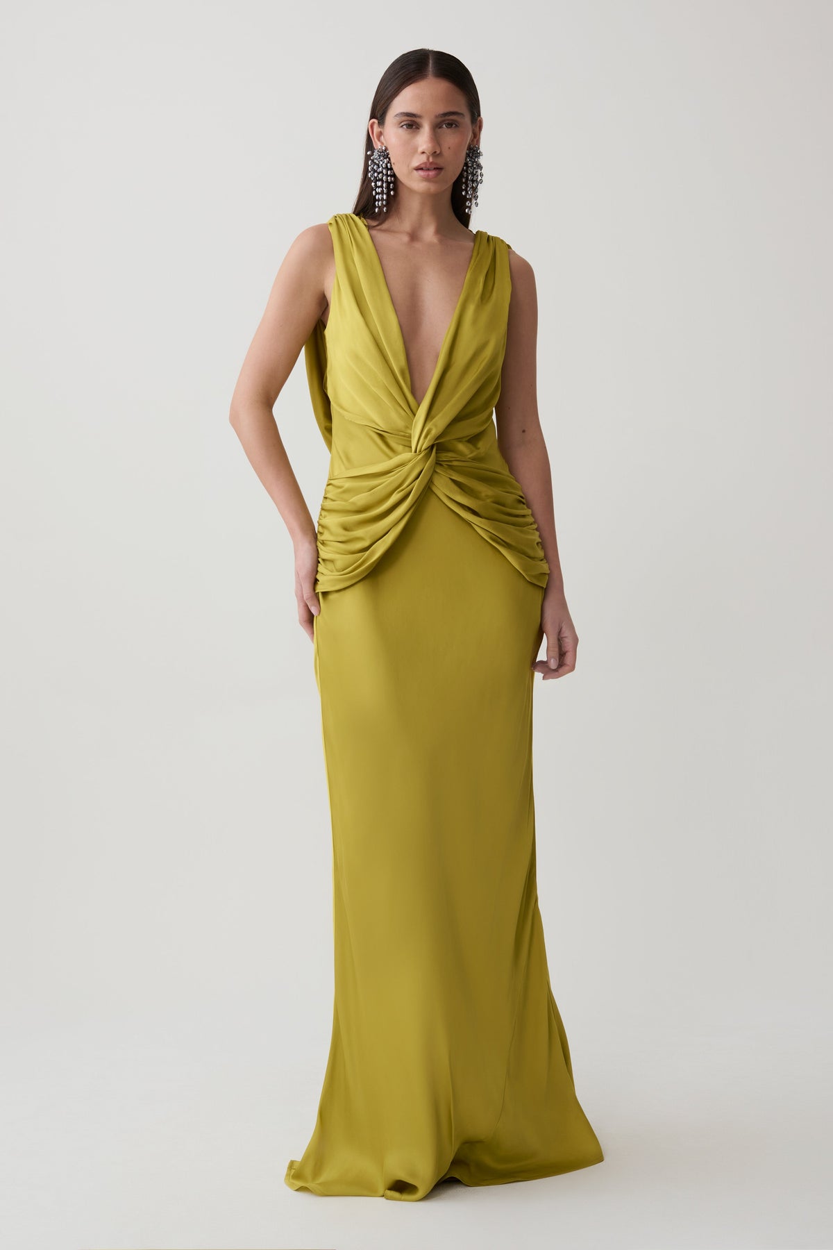Fantina V Neck Satin Maxi Dress - Chartreuse #4
