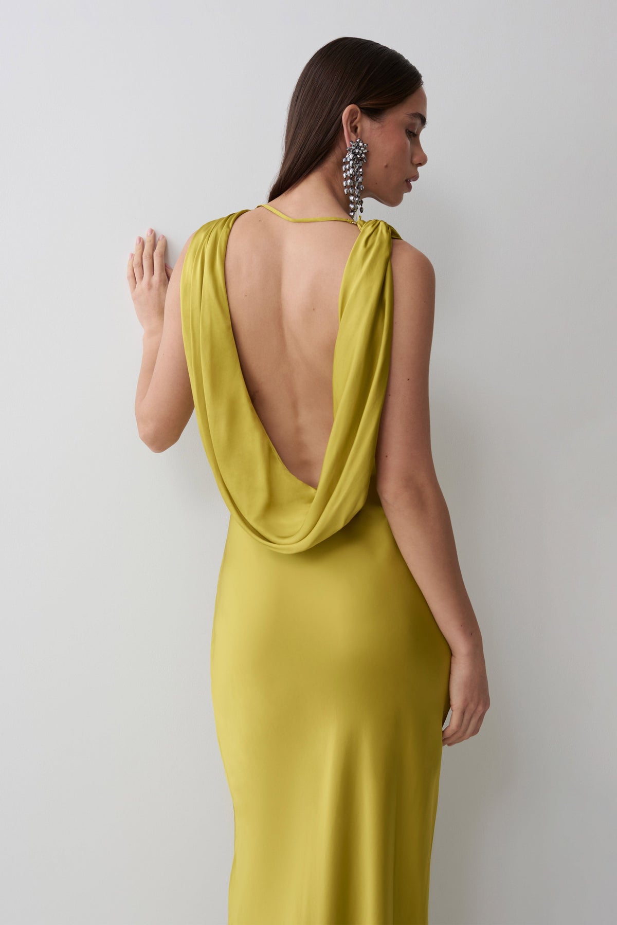 Fantina V Neck Satin Maxi Dress - Chartreuse