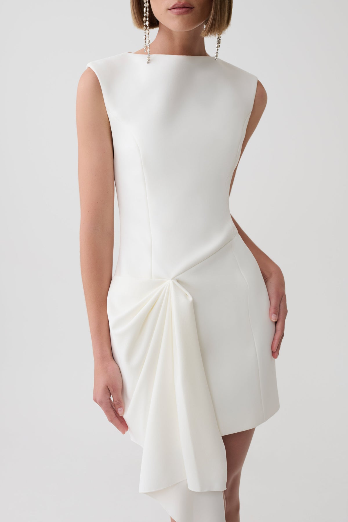 Jessica Crepe Draped Mini Dress - White #2