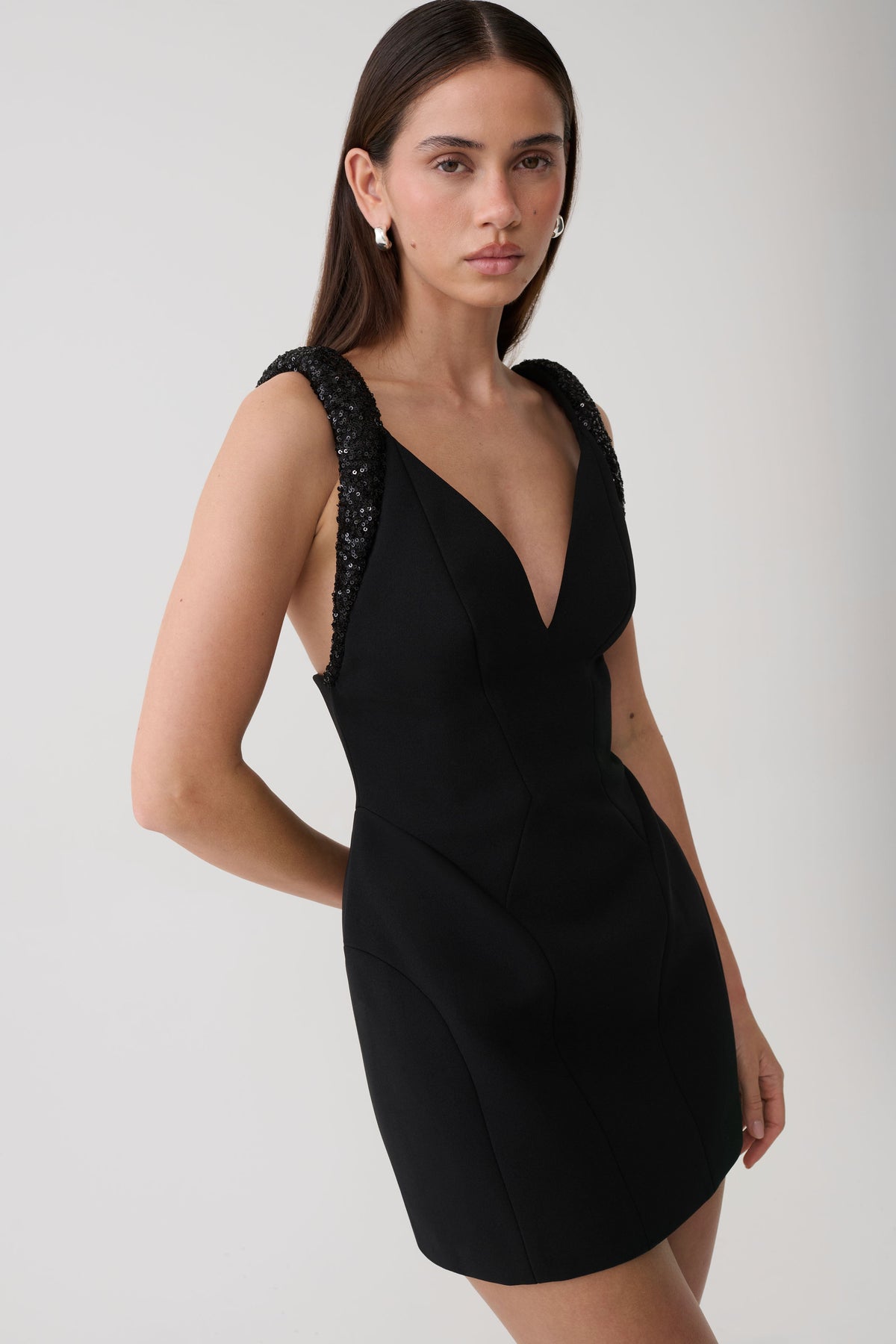 Blanche Crepe Mini Dress With Beaded Straps - Black #6