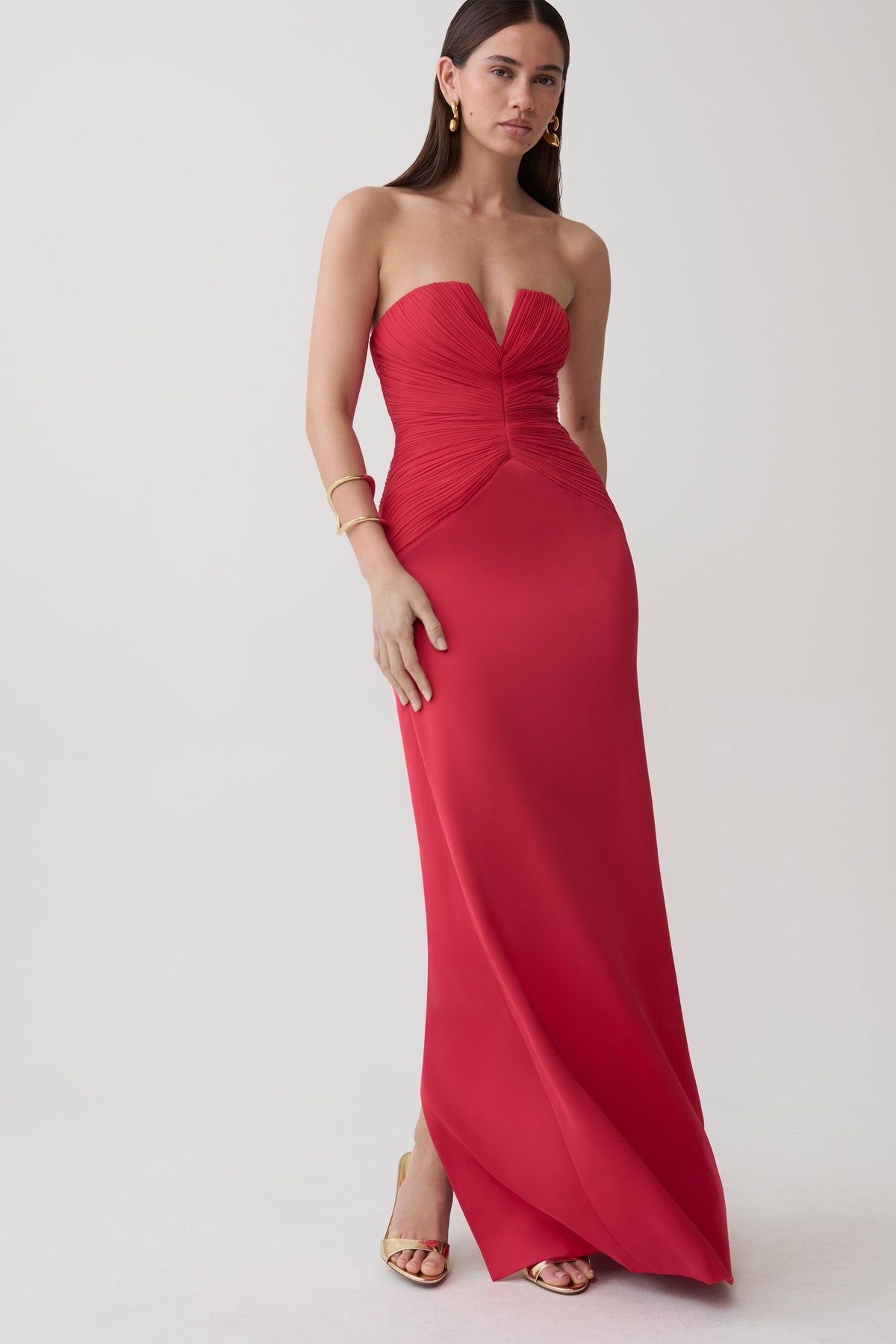 Aiyana Pleated Strapless Maxi Dress - Pomegranate #6