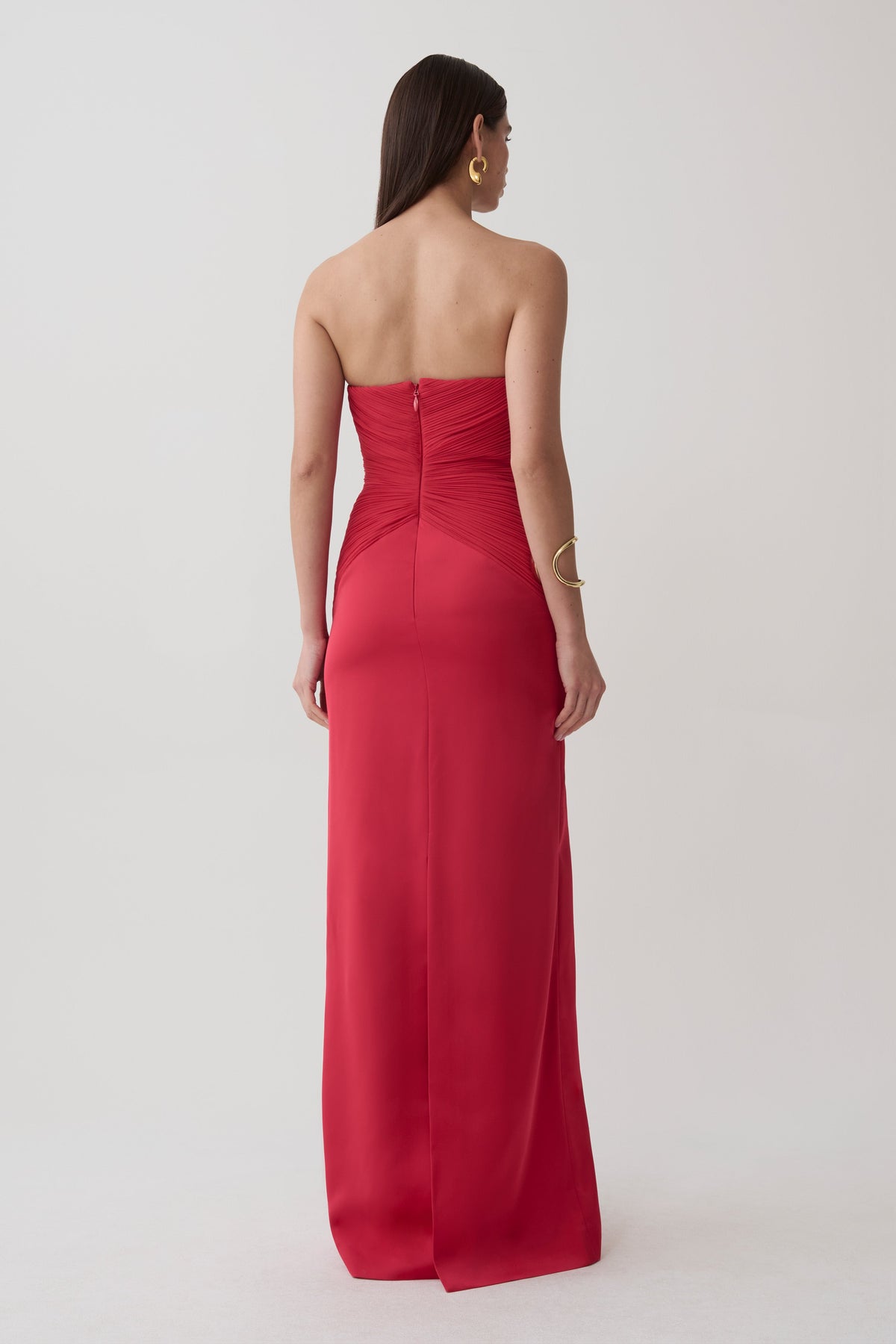 Aiyana Pleated Strapless Maxi Dress - Pomegranate #2