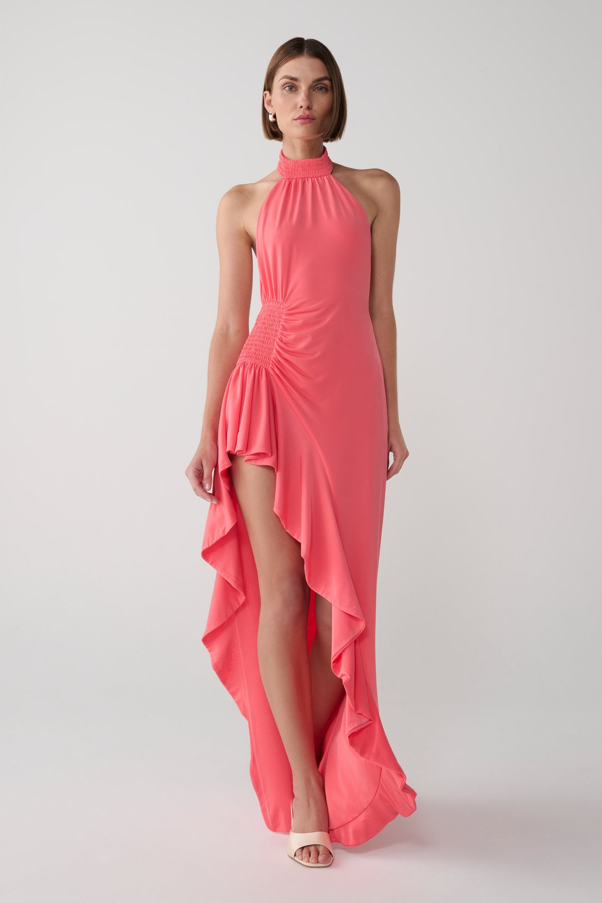 Andaluz High Neck Side Split Dress - Pink Peach #5