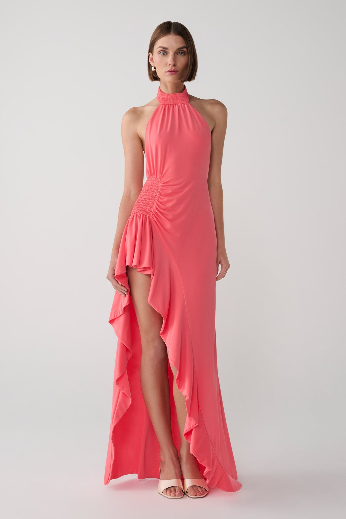 Andaluz High Neck Side Split Dress - Pink Peach #2
