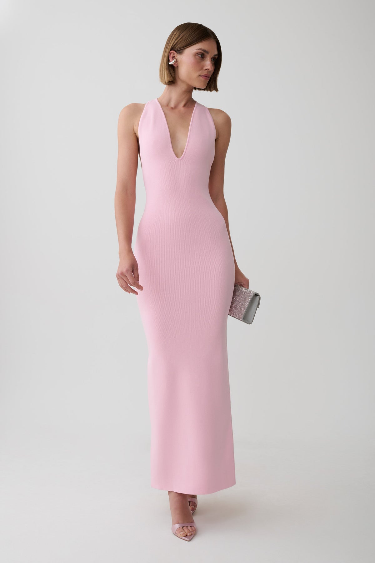 Darla Deep V Knit Maxi Dress - Candy Pink #4