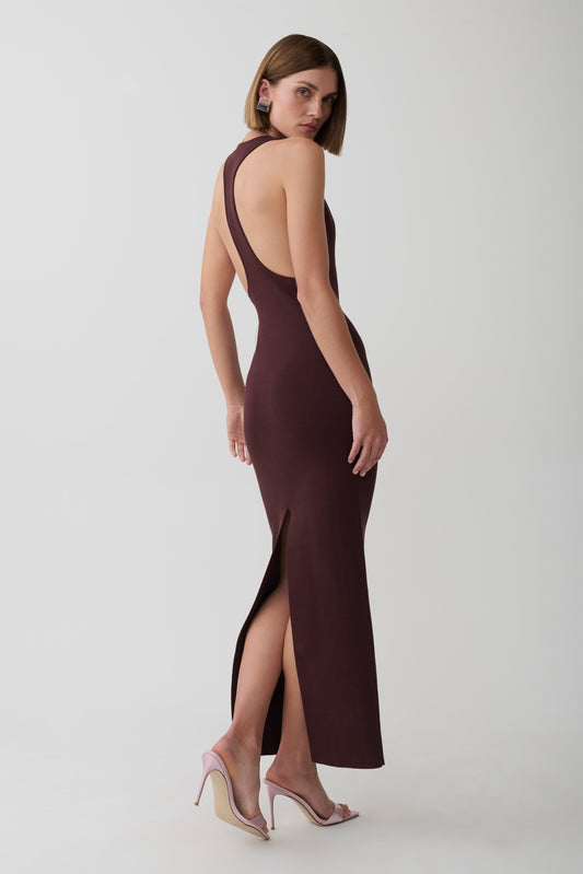 Darla Deep V Knit Maxi Dress - Chocolate