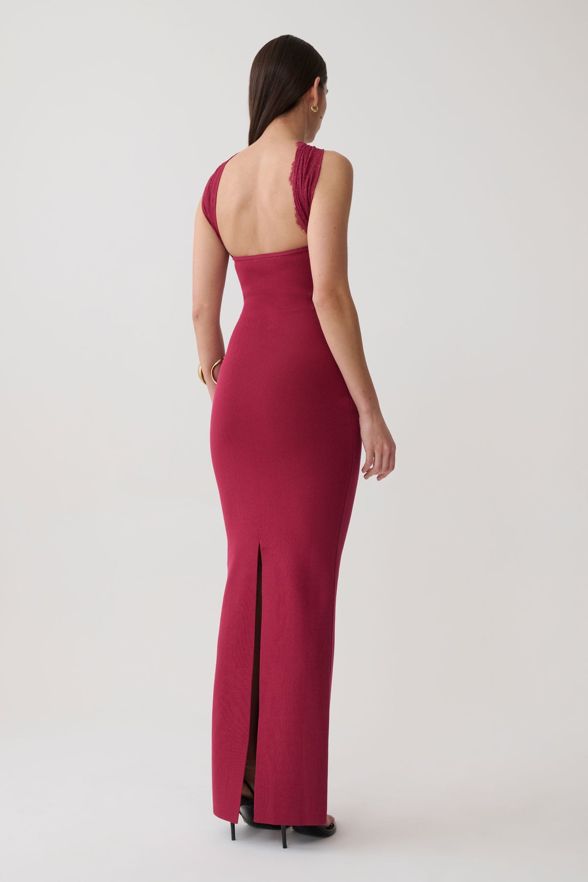 Leny Lace & Bandage Knit Maxi Dress - Burgundy