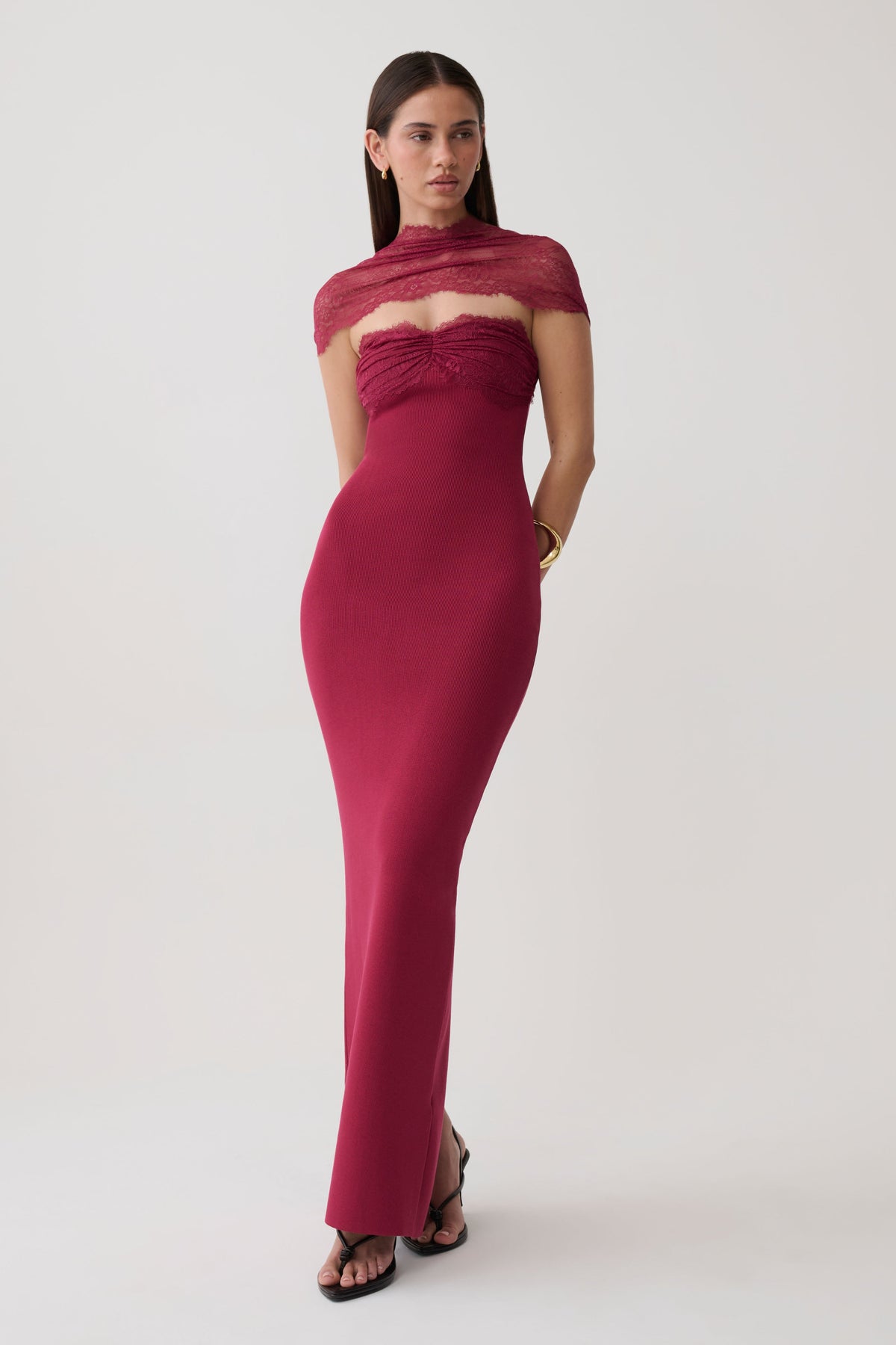 Leny Lace & Bandage Knit Maxi Dress - Burgundy #5