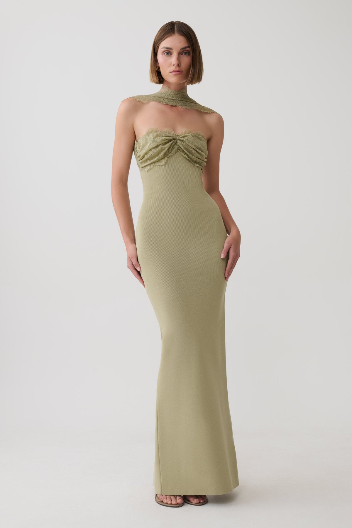Leny Lace & Bandage Knit Maxi Dress - Green #6