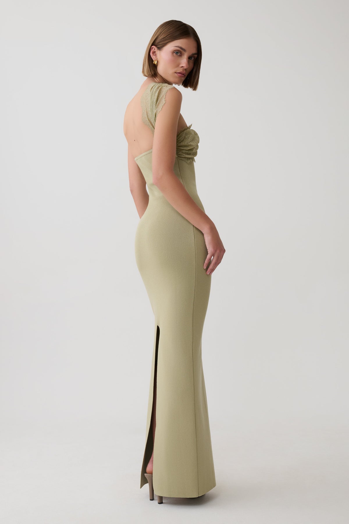 Leny Lace & Bandage Knit Maxi Dress - Green