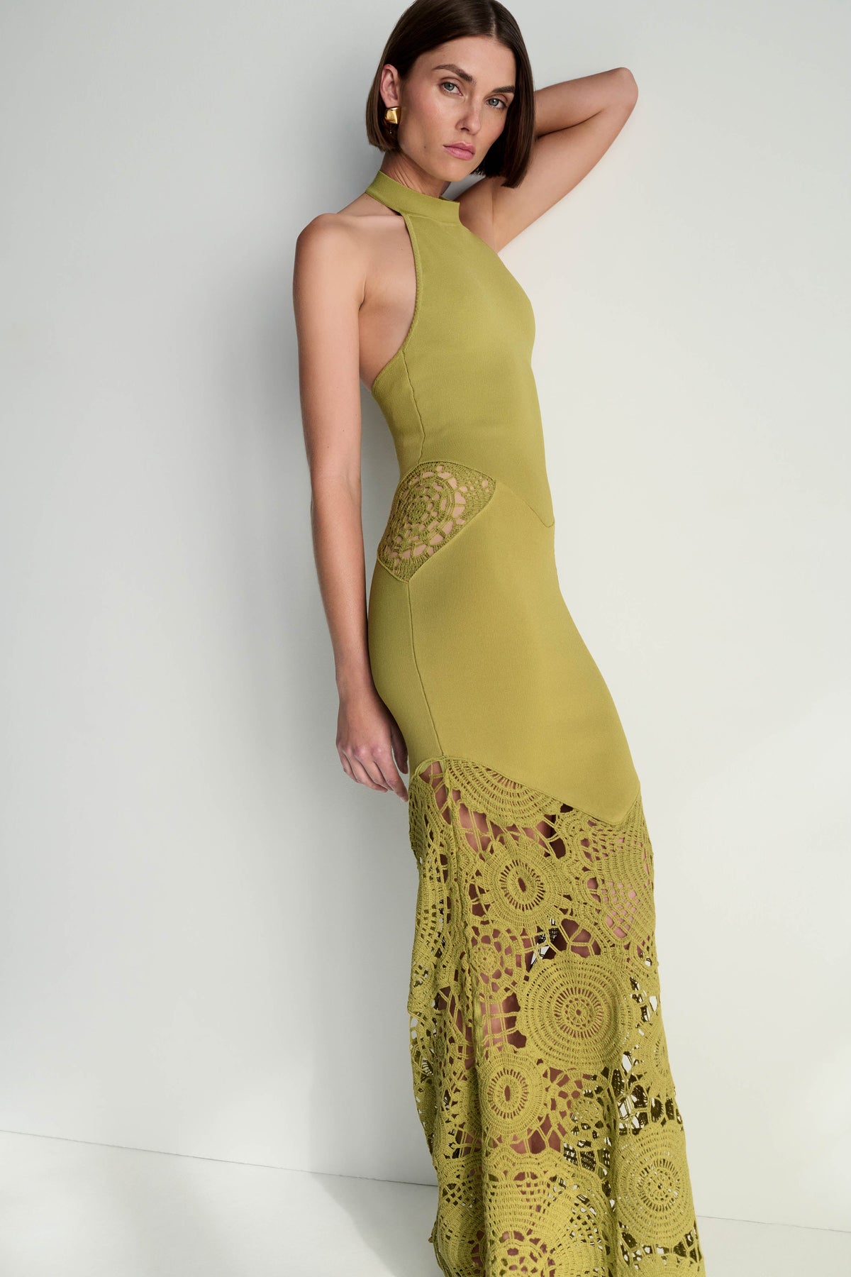 Clare Crochet Knit Maxi Dress - Chartreuse