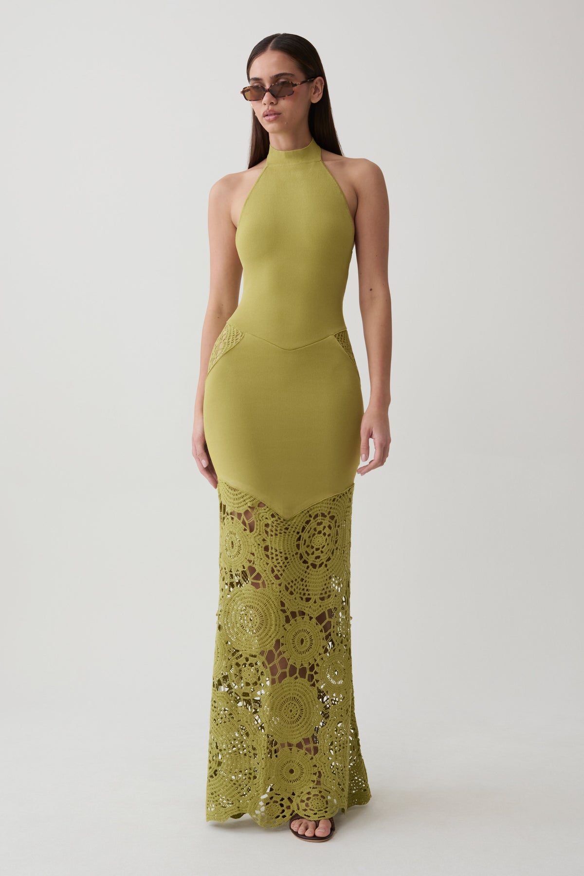 Clare Crochet Knit Maxi Dress - Chartreuse
