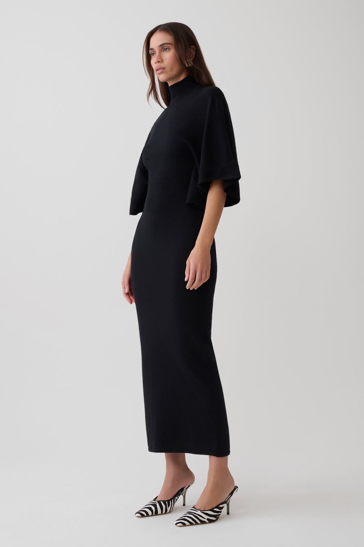 Helania High Neck Knit Maxi Dress - Black