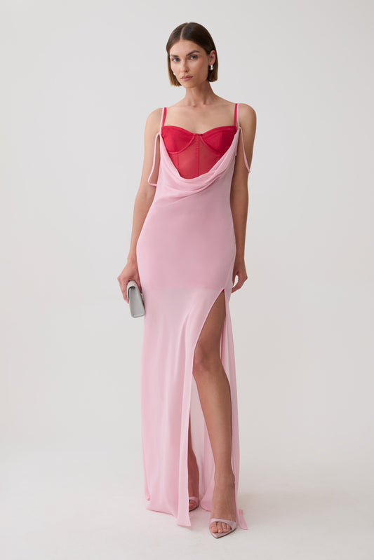 Alexandra Layered Chiffon Maxi Dress - Pink/Cherry