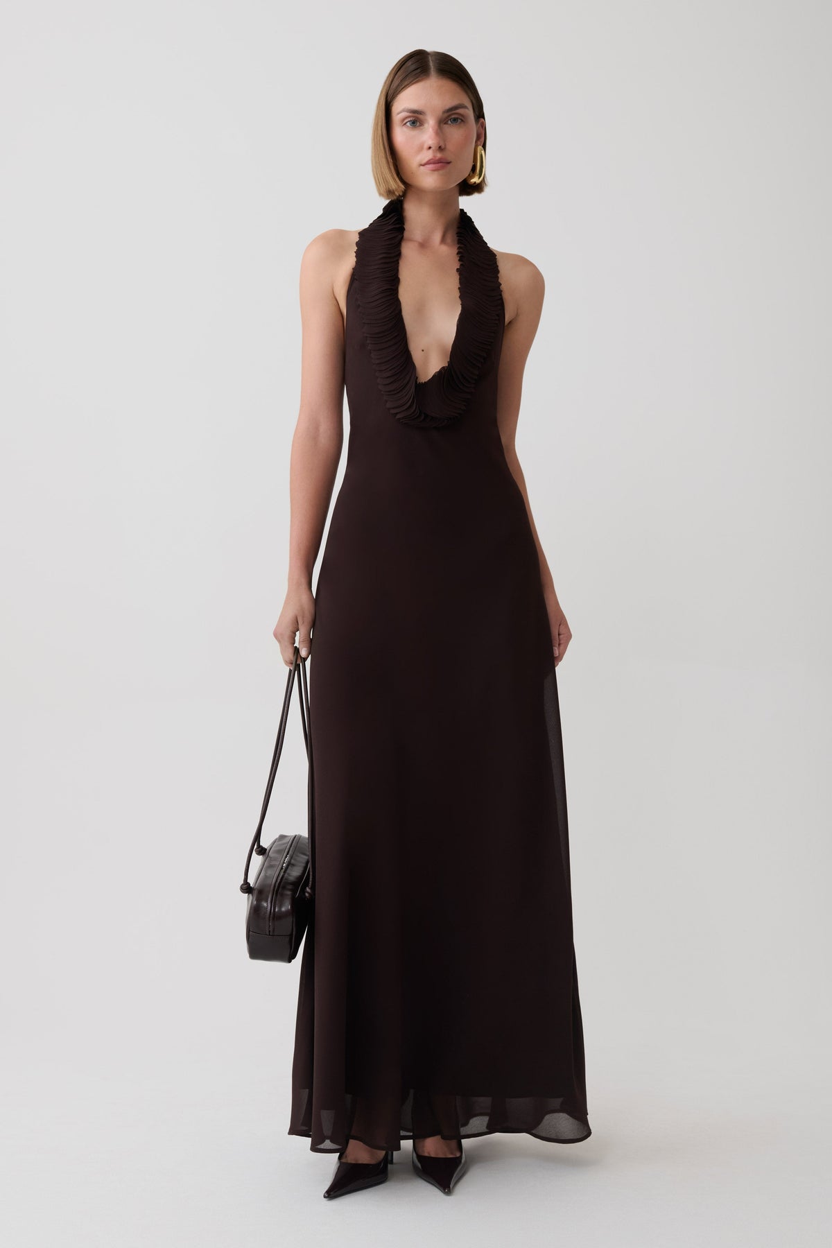 Floriane Chiffon Halter Maxi Dress - Dark Chocolate #6
