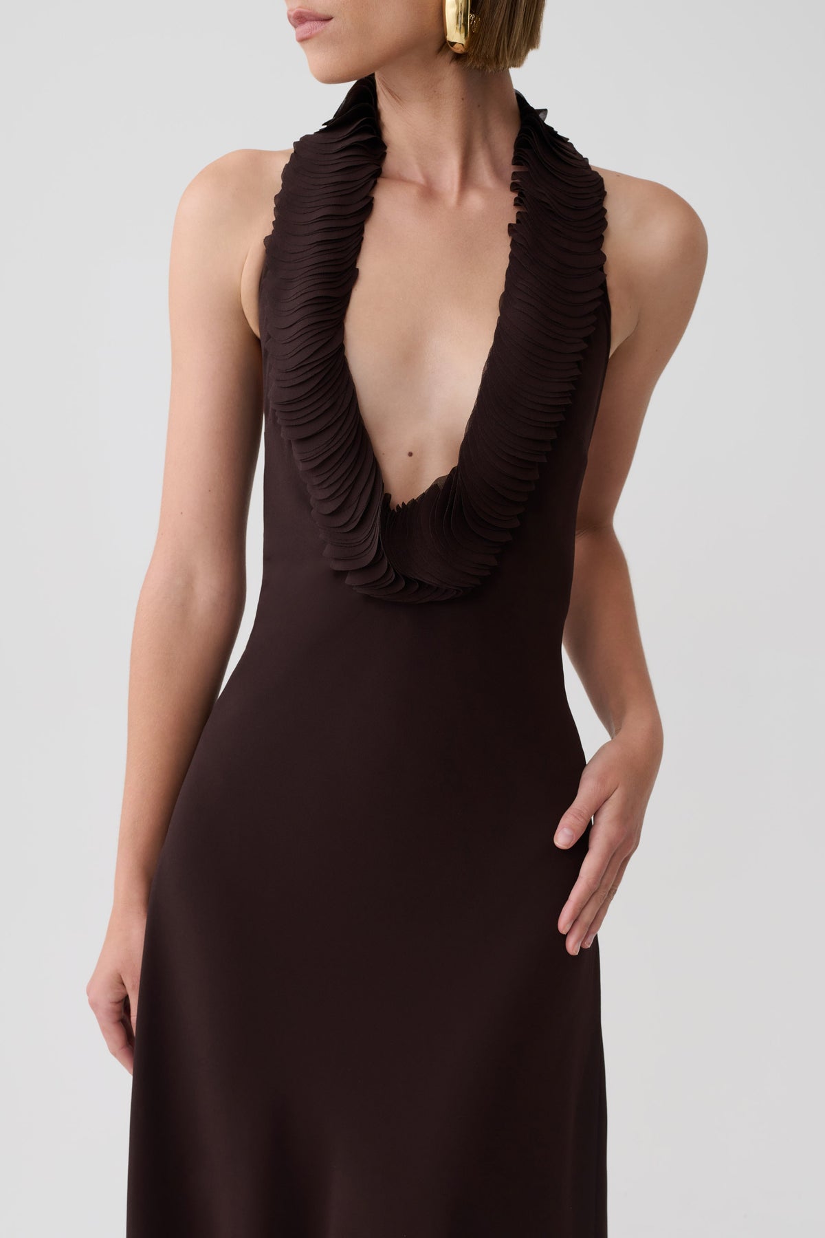 Floriane Chiffon Halter Maxi Dress - Dark Chocolate #3