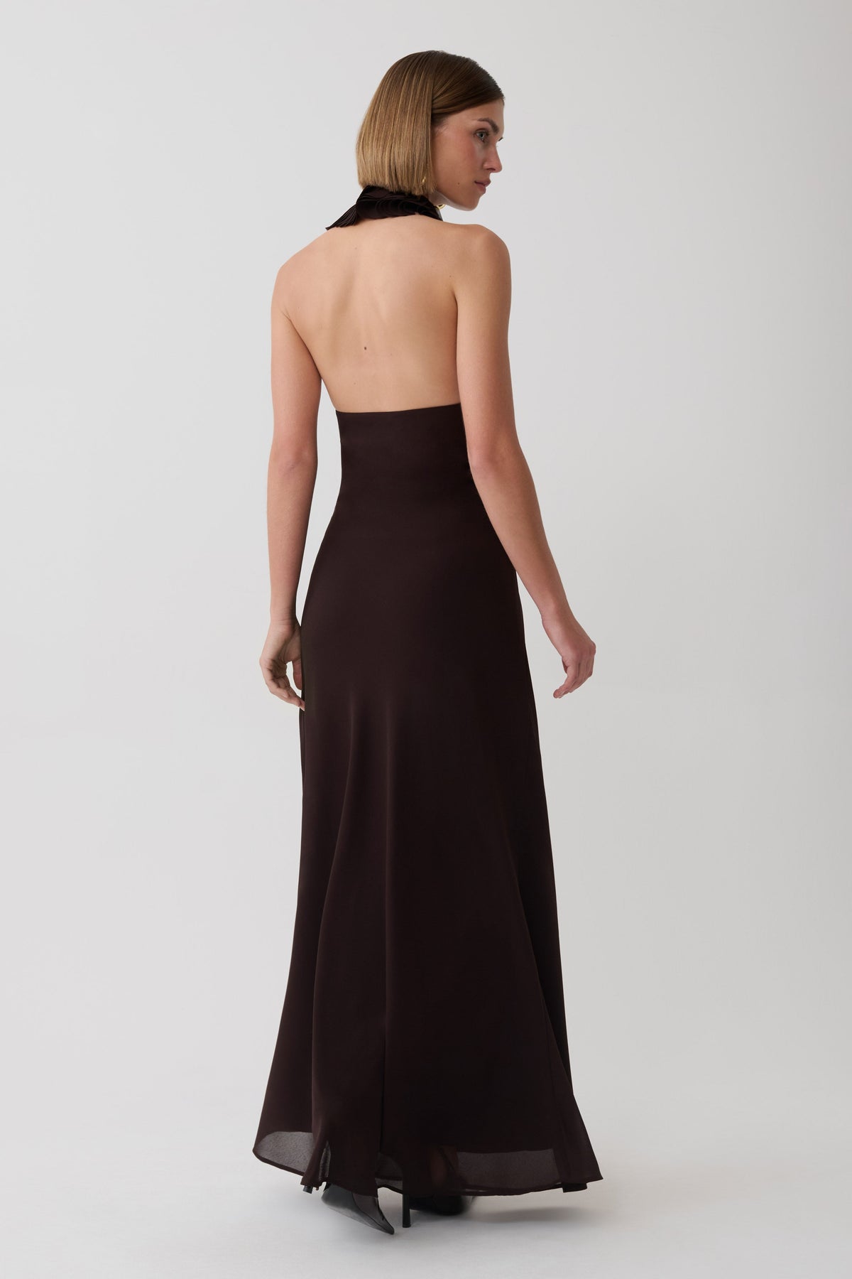 Floriane Chiffon Halter Maxi Dress - Dark Chocolate #2