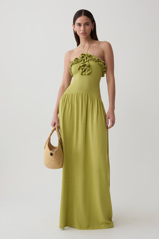 Tayler Ruffle Knit Maxi Dress - Chartreuse