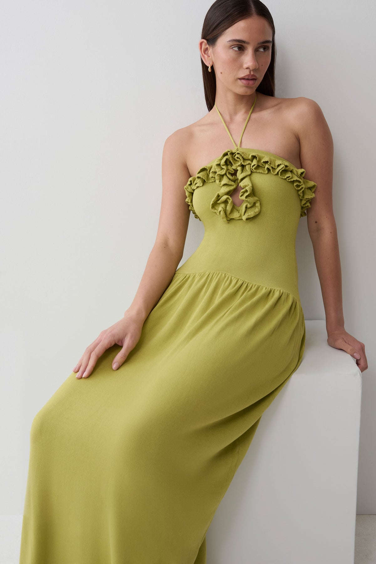 Tayler Ruffle Knit Maxi Dress - Chartreuse #6