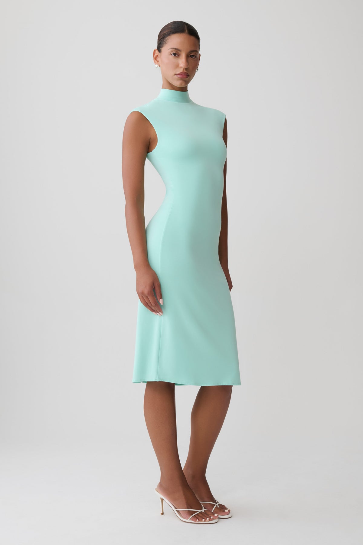 Noelle Sleeveless Roll Neck Midi Dress - Aqua Blue