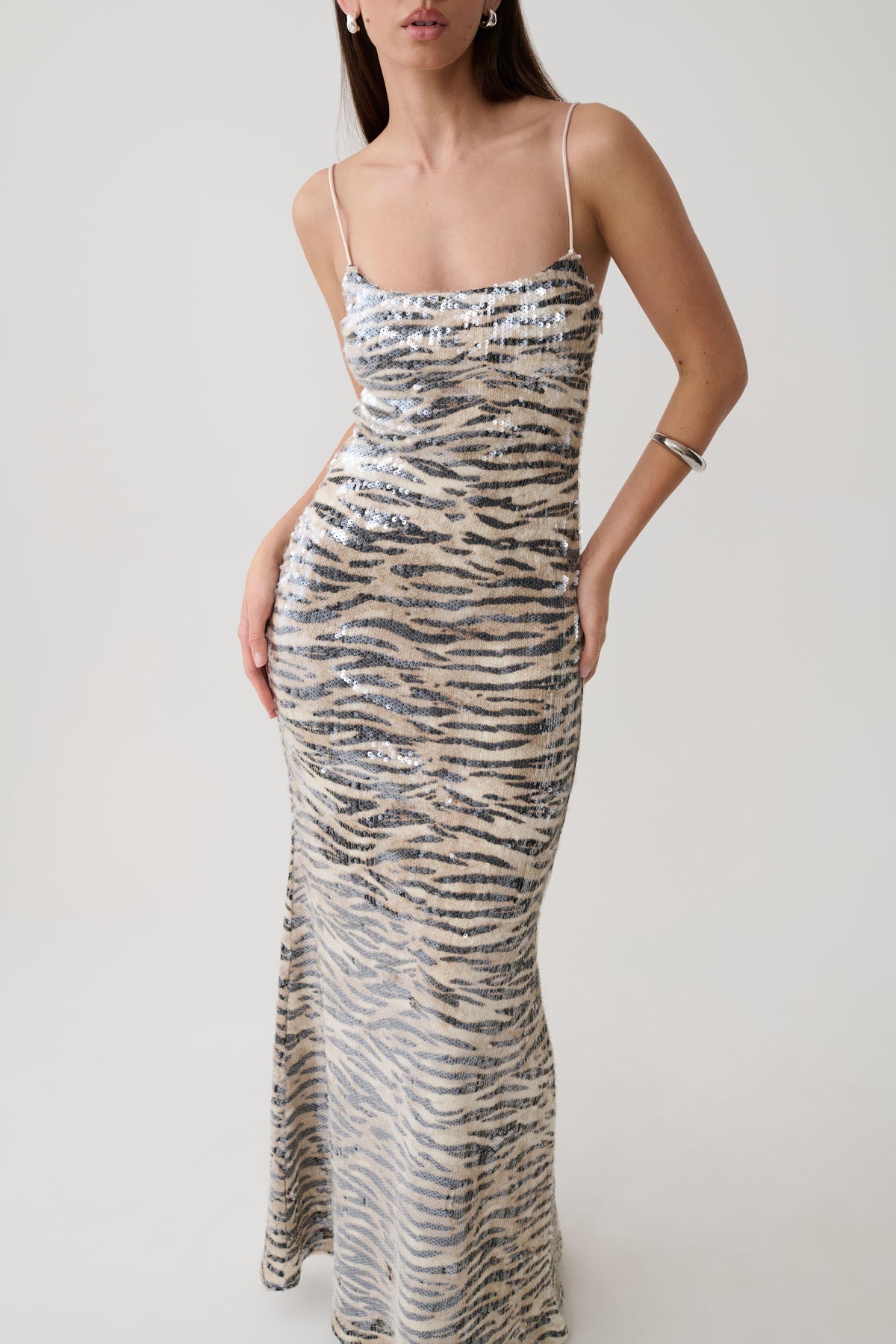 Deborah Sequin Maxi Dress - Zebra Print