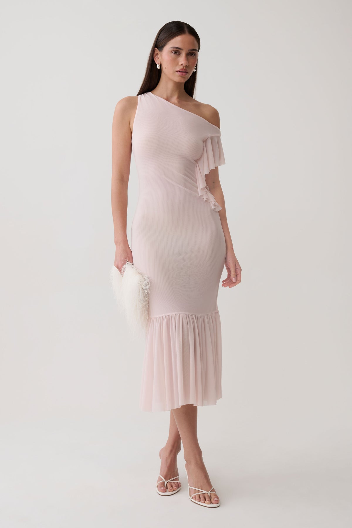 Milana Mesh Midi Off Shoulder Dress - Pale Pink #4
