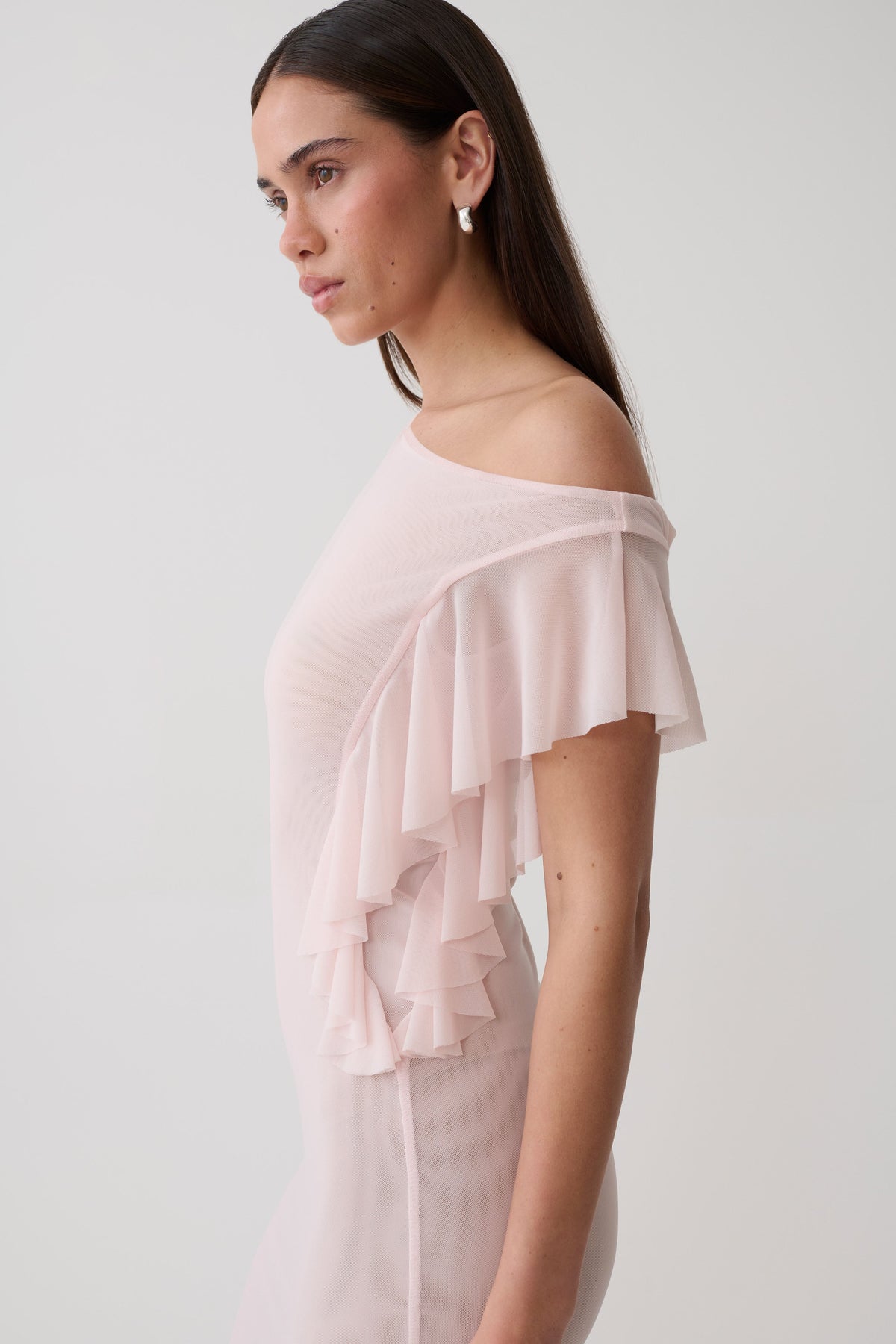 Milana Mesh Midi Off Shoulder Dress - Pale Pink #3