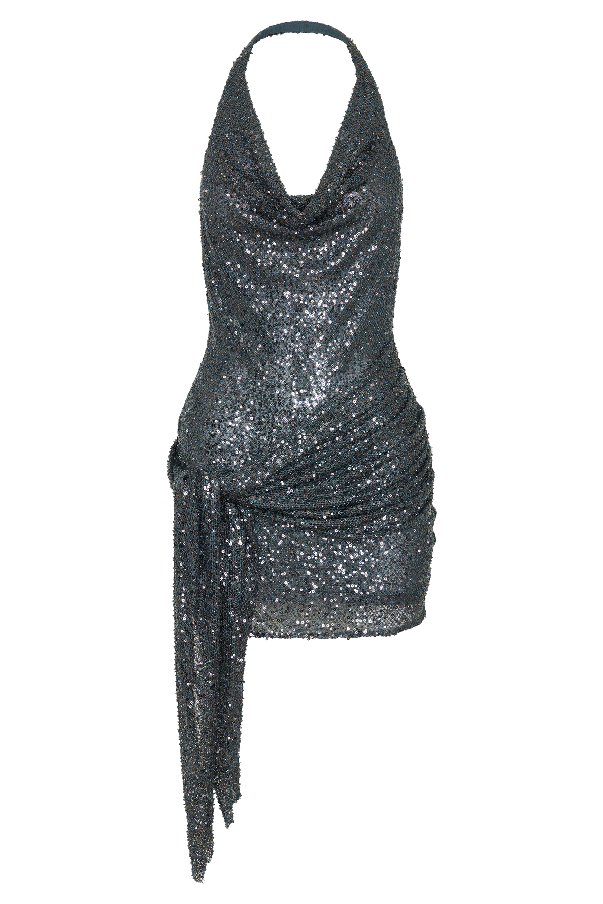 Alison Beaded Sheer Cowl Mini Dress - Charcoal #9