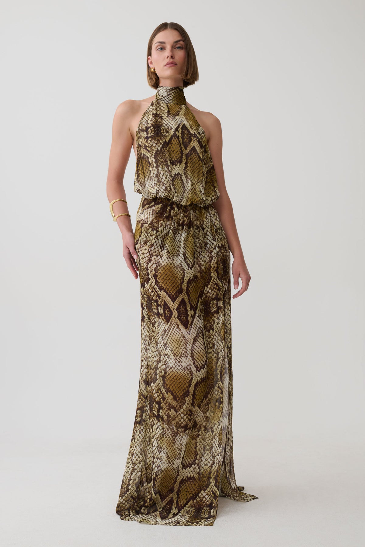Eliana Tie Back Chiffon Maxi Dress - Snake Print