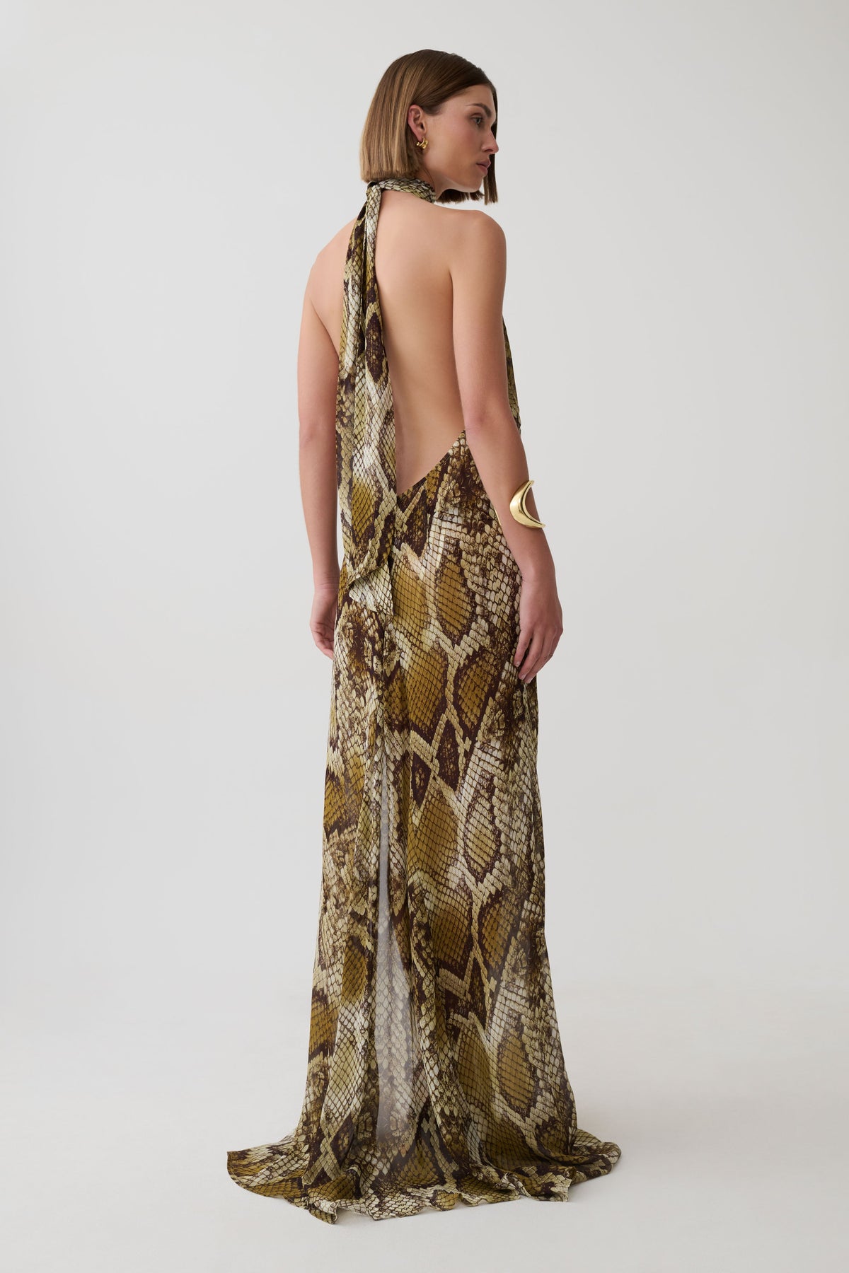 Eliana Tie Back Chiffon Maxi Dress - Snake Print