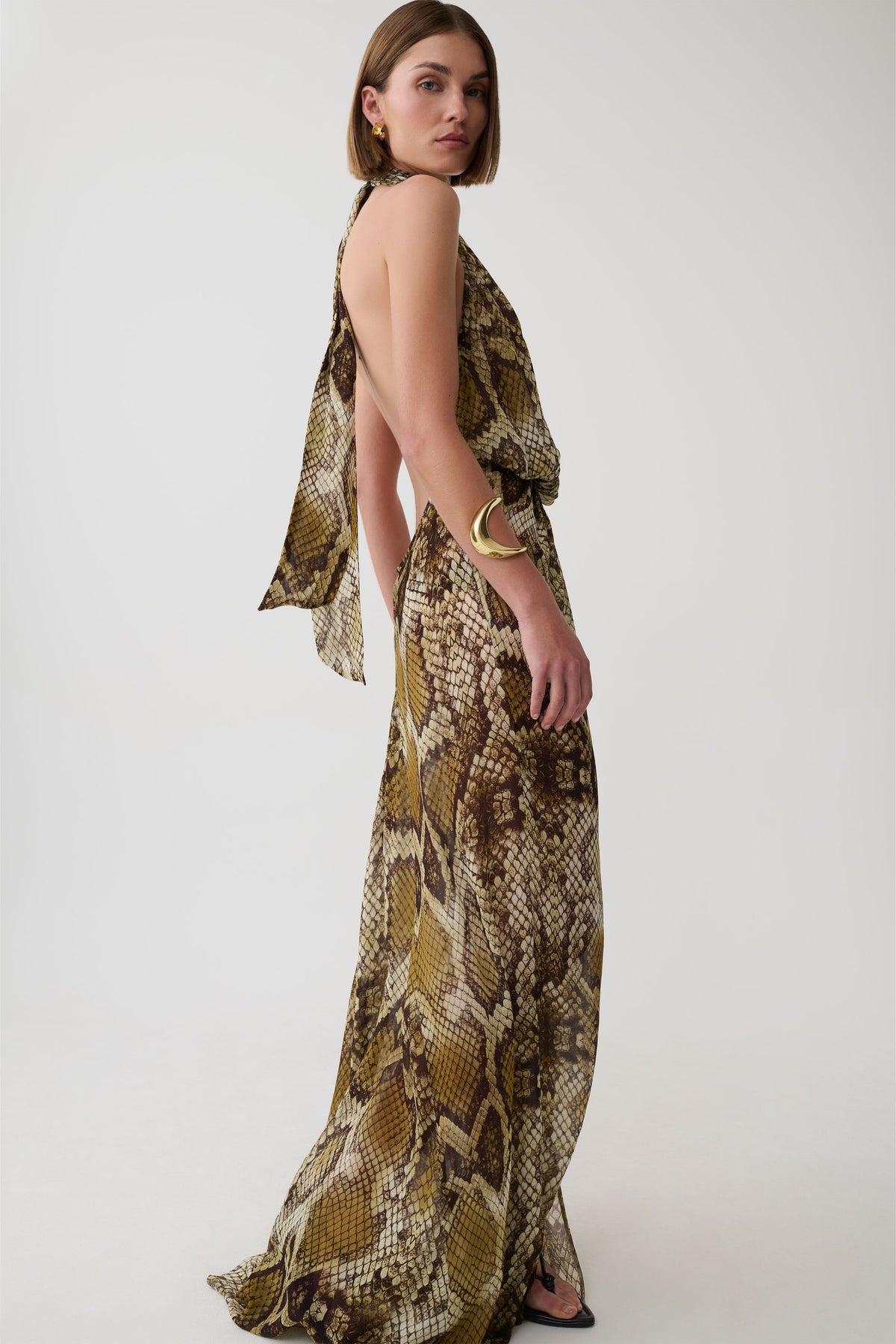 Eliana Tie Back Chiffon Maxi Dress - Snake Print #2