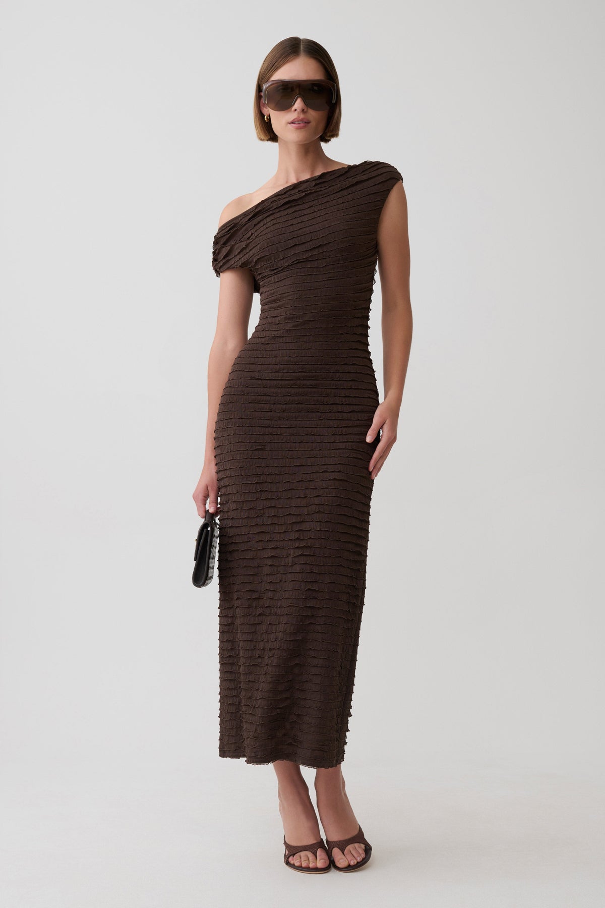 Nara Frilled Midi Dress - Chocolate