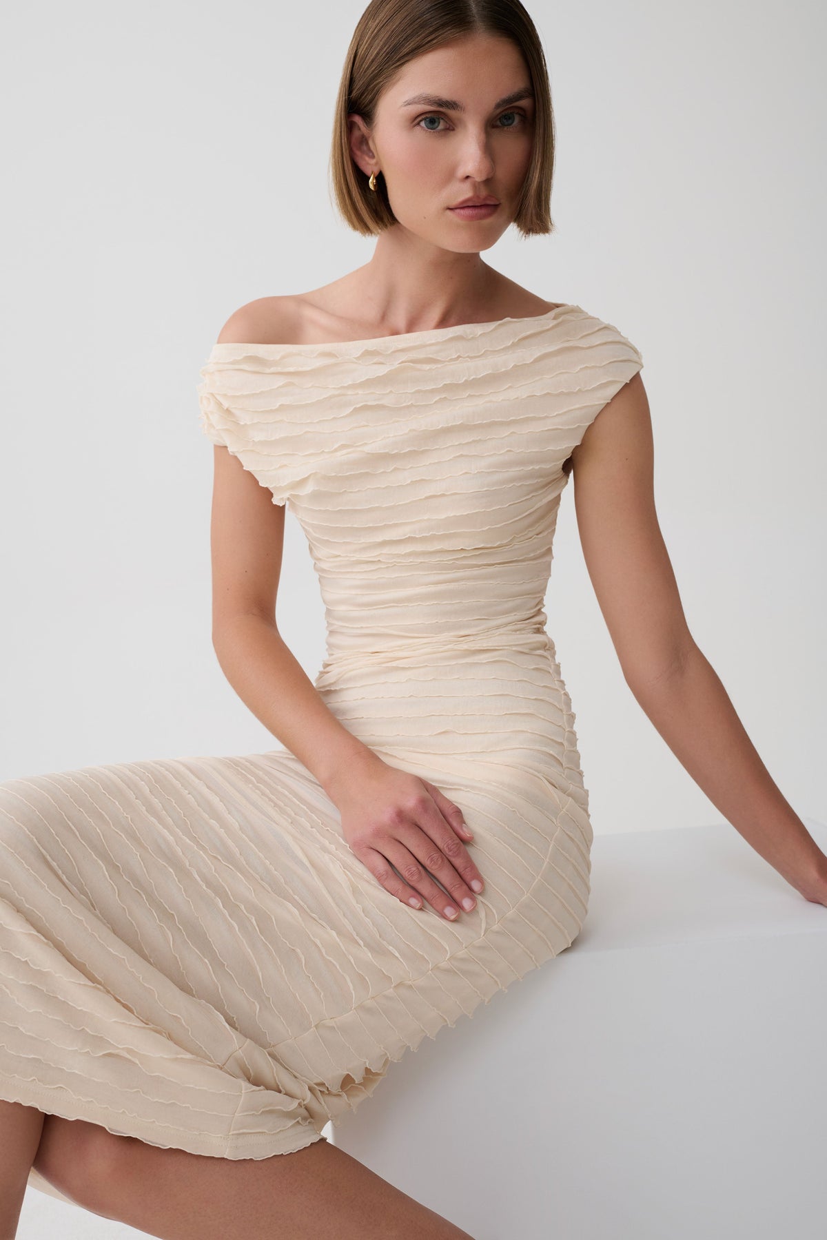 Nara Frilled Midi Dress - Ivory #4