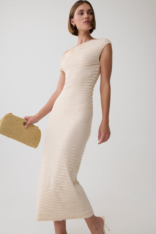Nara Frilled Midi Dress - Ivory
