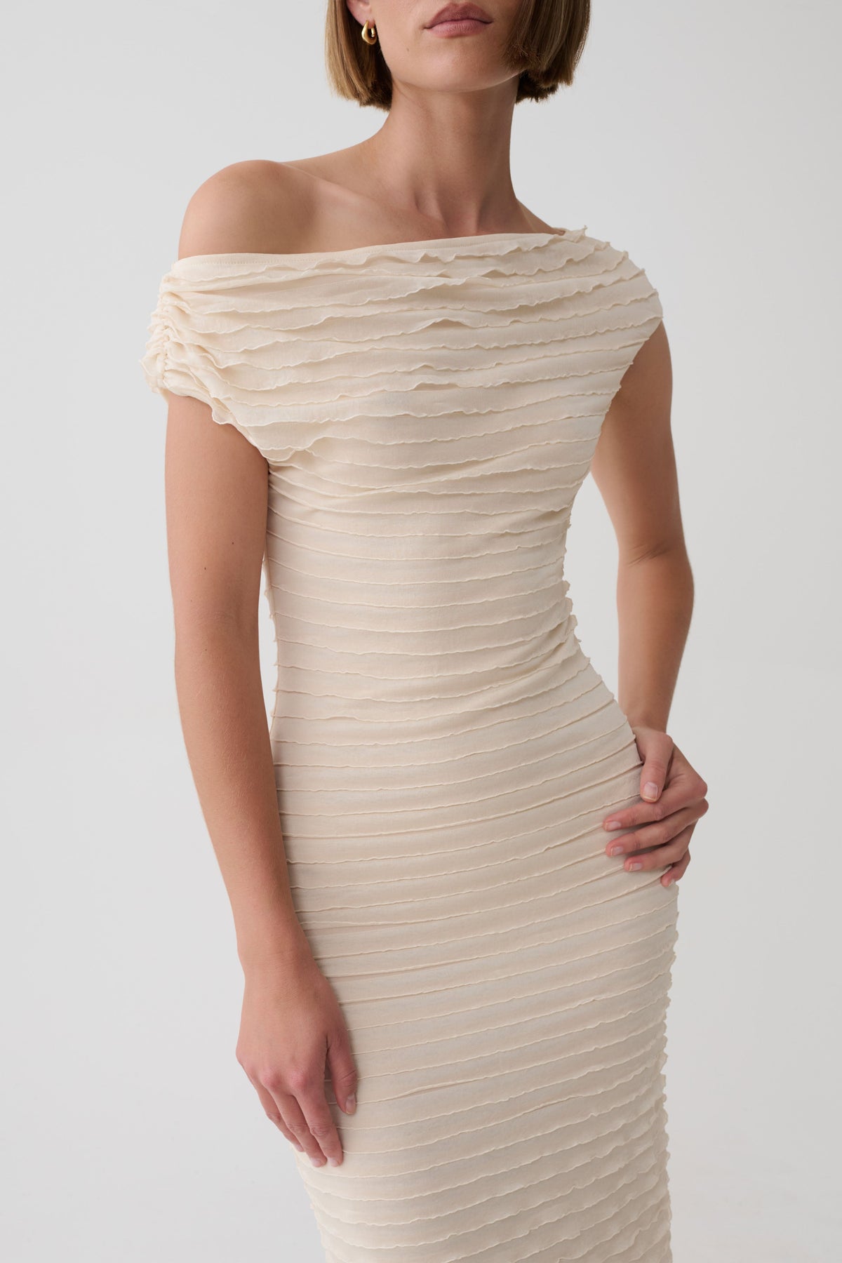 Nara Frilled Midi Dress - Ivory #3