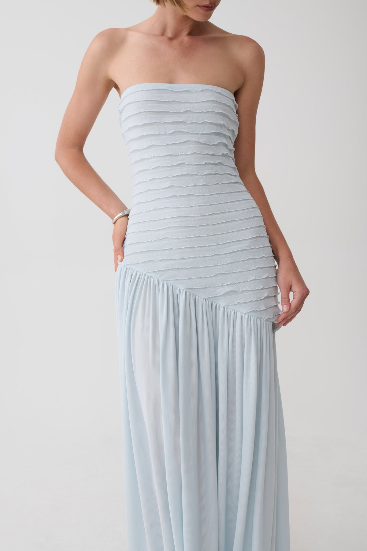 Ciara Frilled Bodice Maxi Dress - Sky Blue