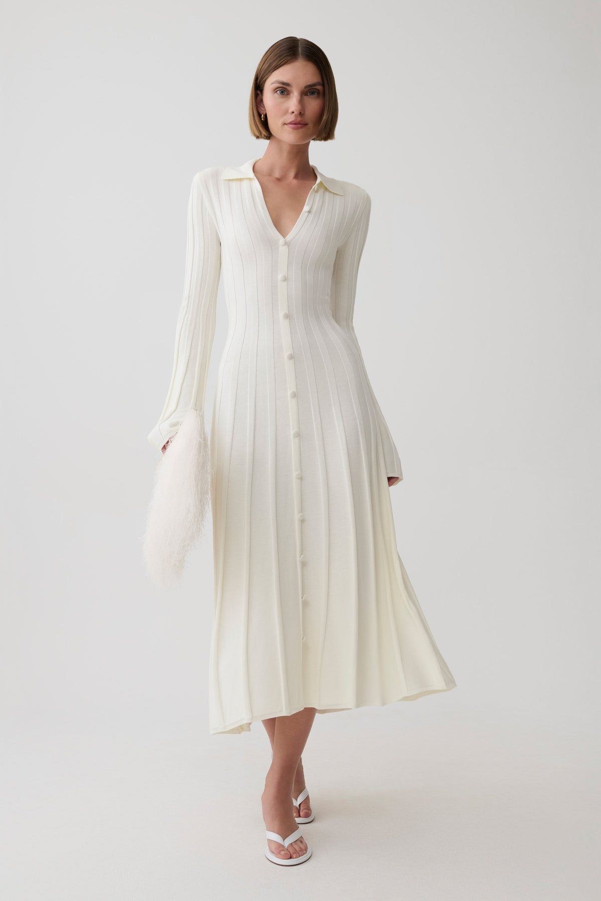 Maddie Long Sleeve Knit Midi Dress - Ivory #7