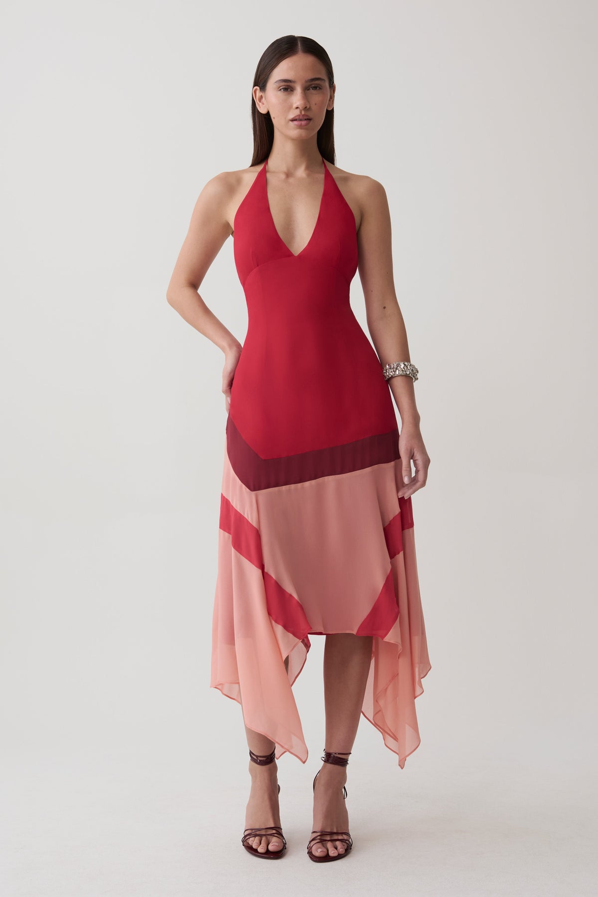Bettina Chiffon Halter Neck Midi Dress - Red #5