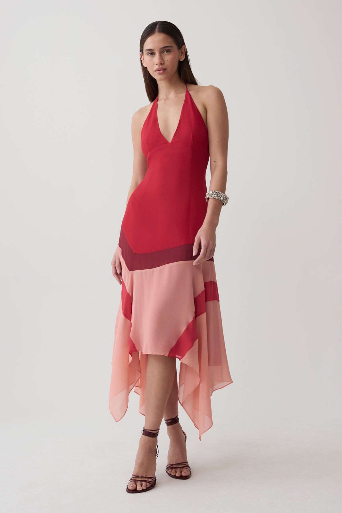 Bettina Chiffon Halter Neck Midi Dress - Red #3
