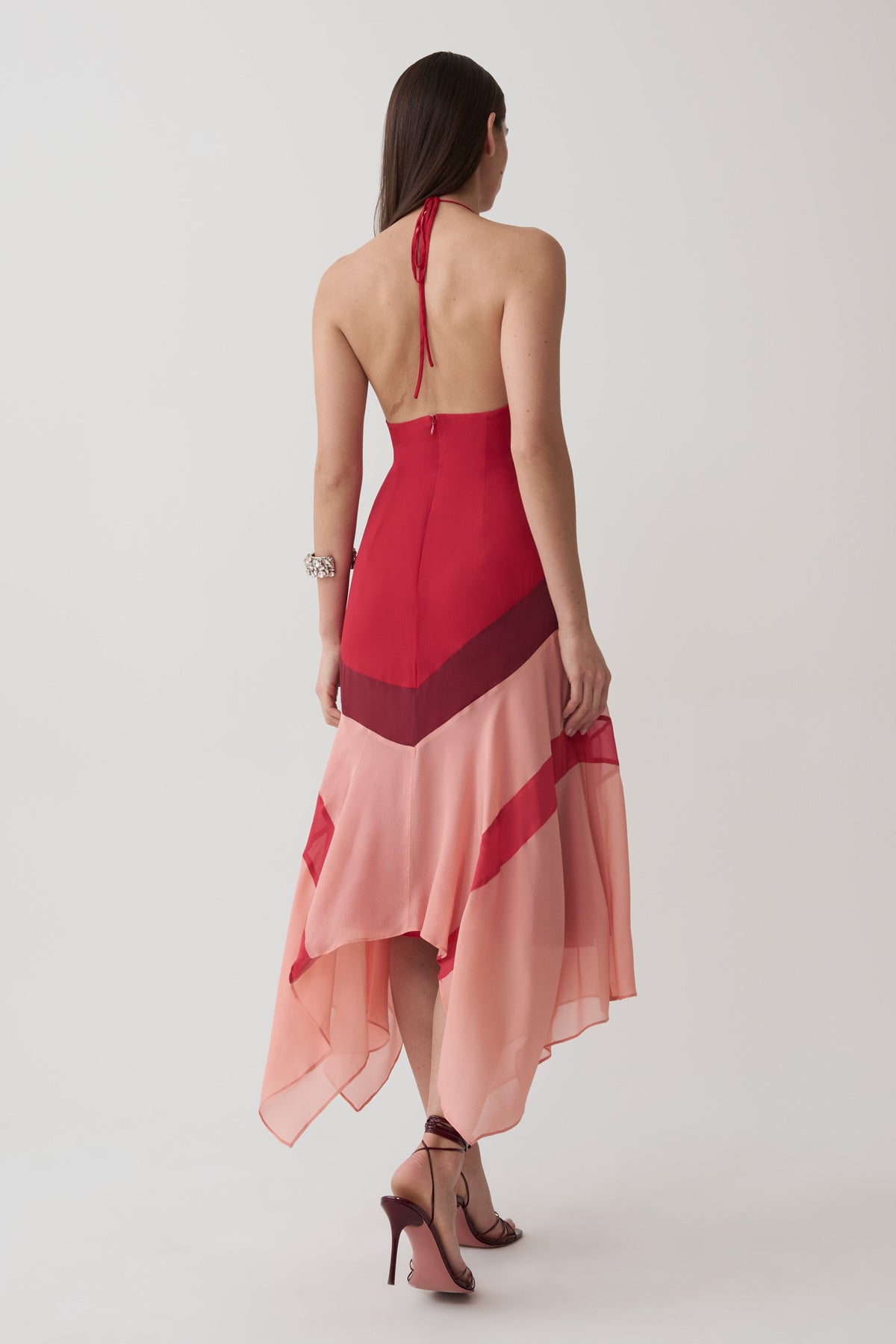 Bettina Chiffon Halter Neck Midi Dress - Red